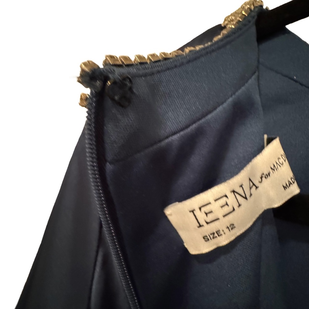 Mac Duggal Navy Long Sleeve Dress with Embellished Neckline, like new - Picture 5 of 5